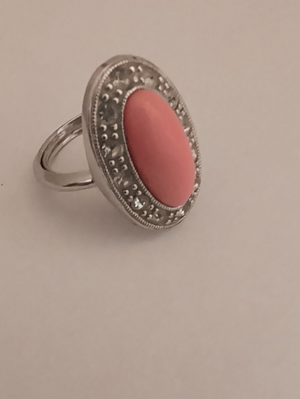 Avon Silver Ring with Pink Oval Center